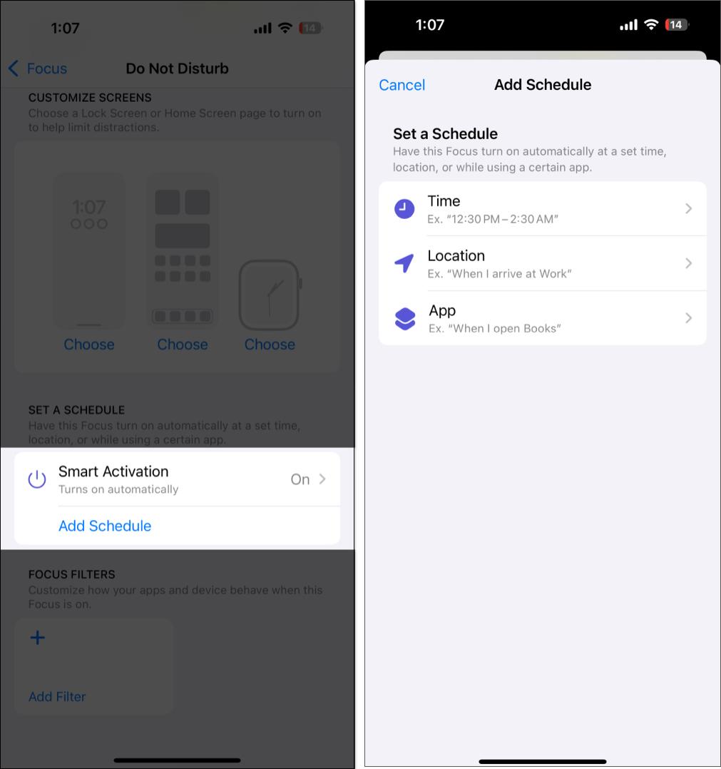 Creating a schedule for Do Not Disturb mode on an iPhone.
