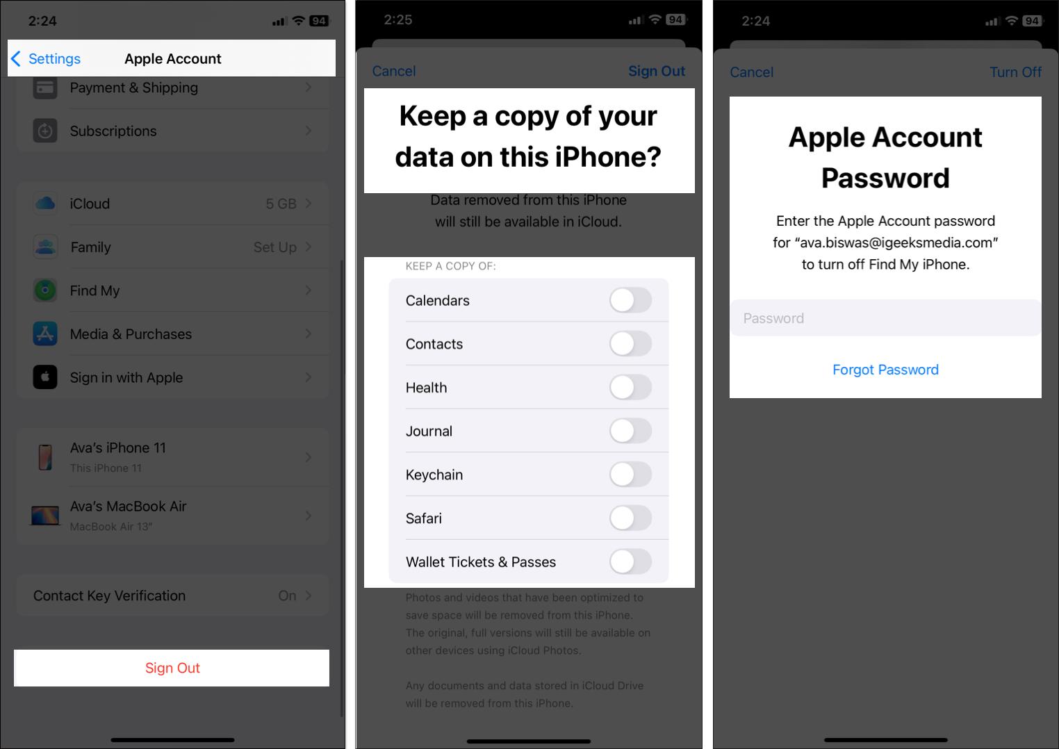 sign out your apple id
