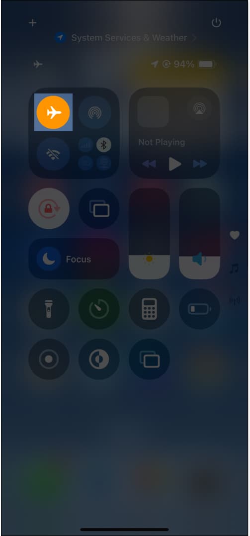 Toggling Airplane More on an iPhone from the Control Center.