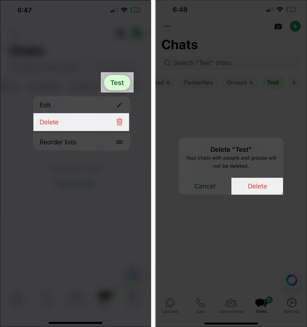 Deleting a custom list on WhatsApp.