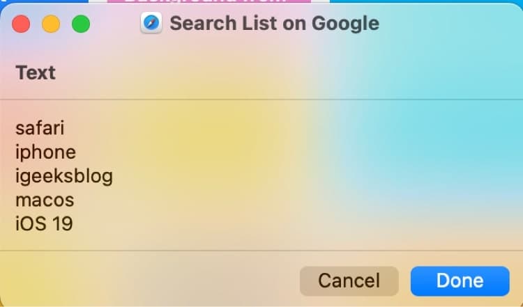 Search list Siri Shortcuts