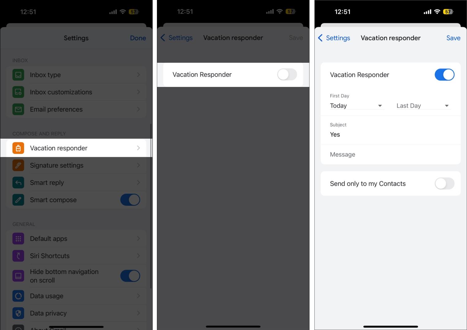 Set up Vacation Responder in Gmail iOS app