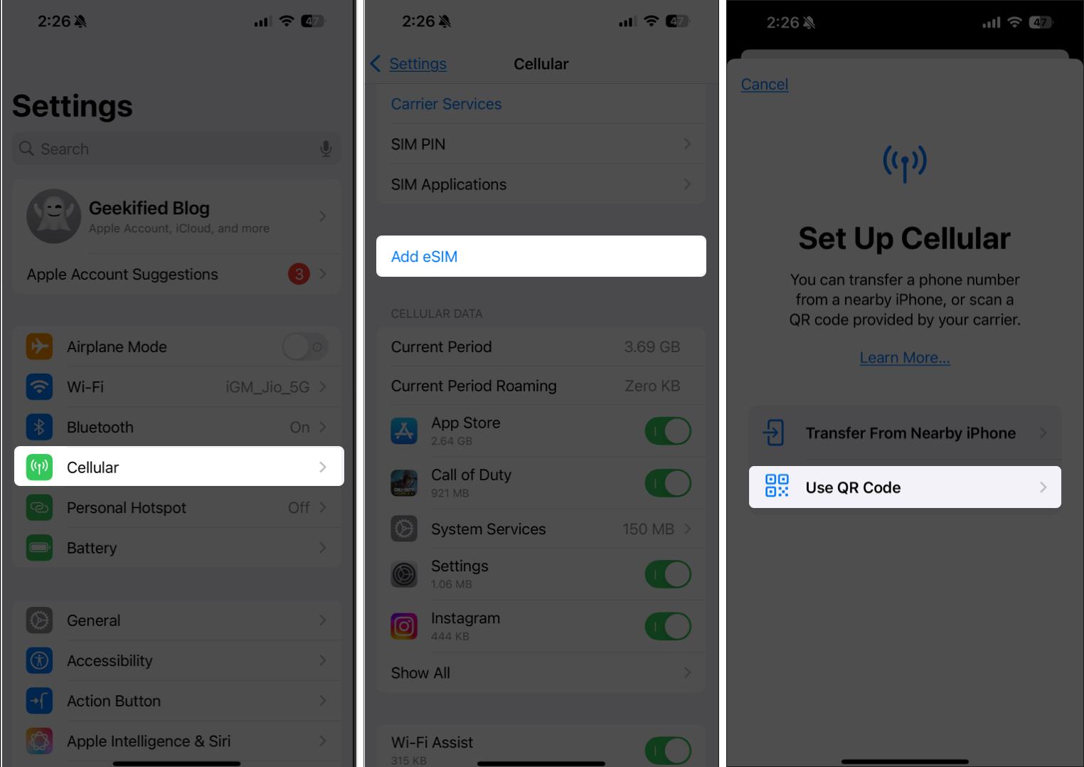 add esim using qr code