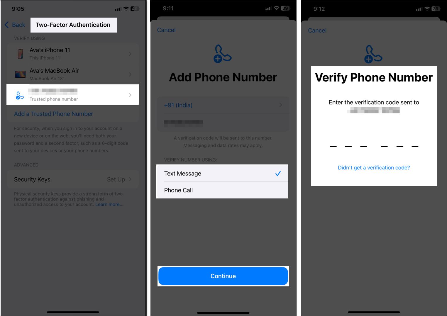 add new phone number to the apple account