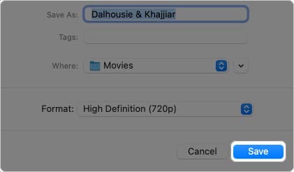 Configuring and saving the slideshow created in Photos app on a Mac.