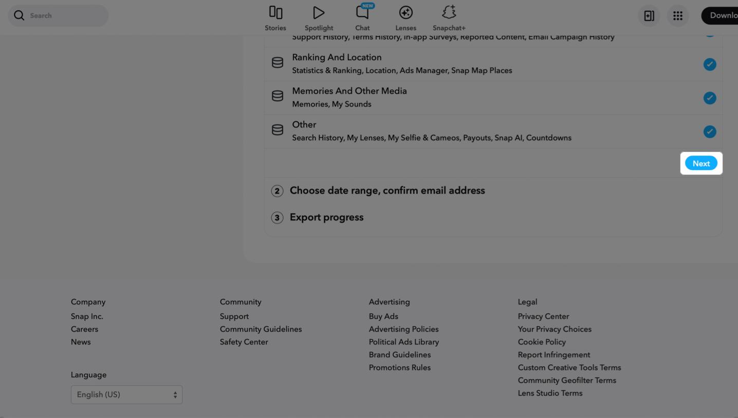 click to the next to download snapchat data on mac