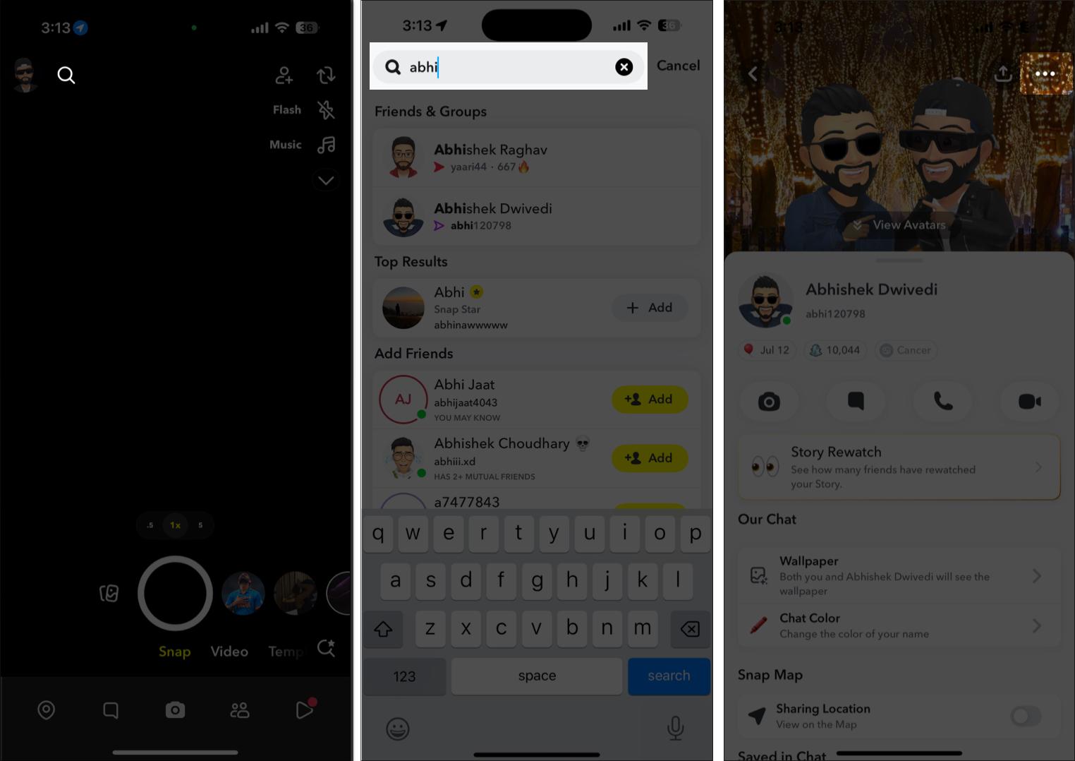 Accessing the profile of the friend to unfriend in Snapchat.
