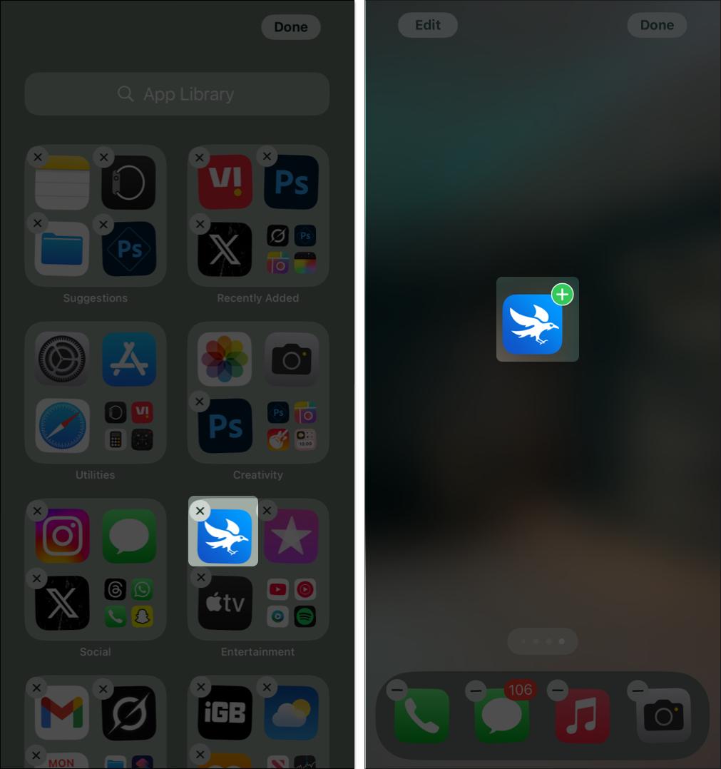 move app from the app library to home screen on iPhone
