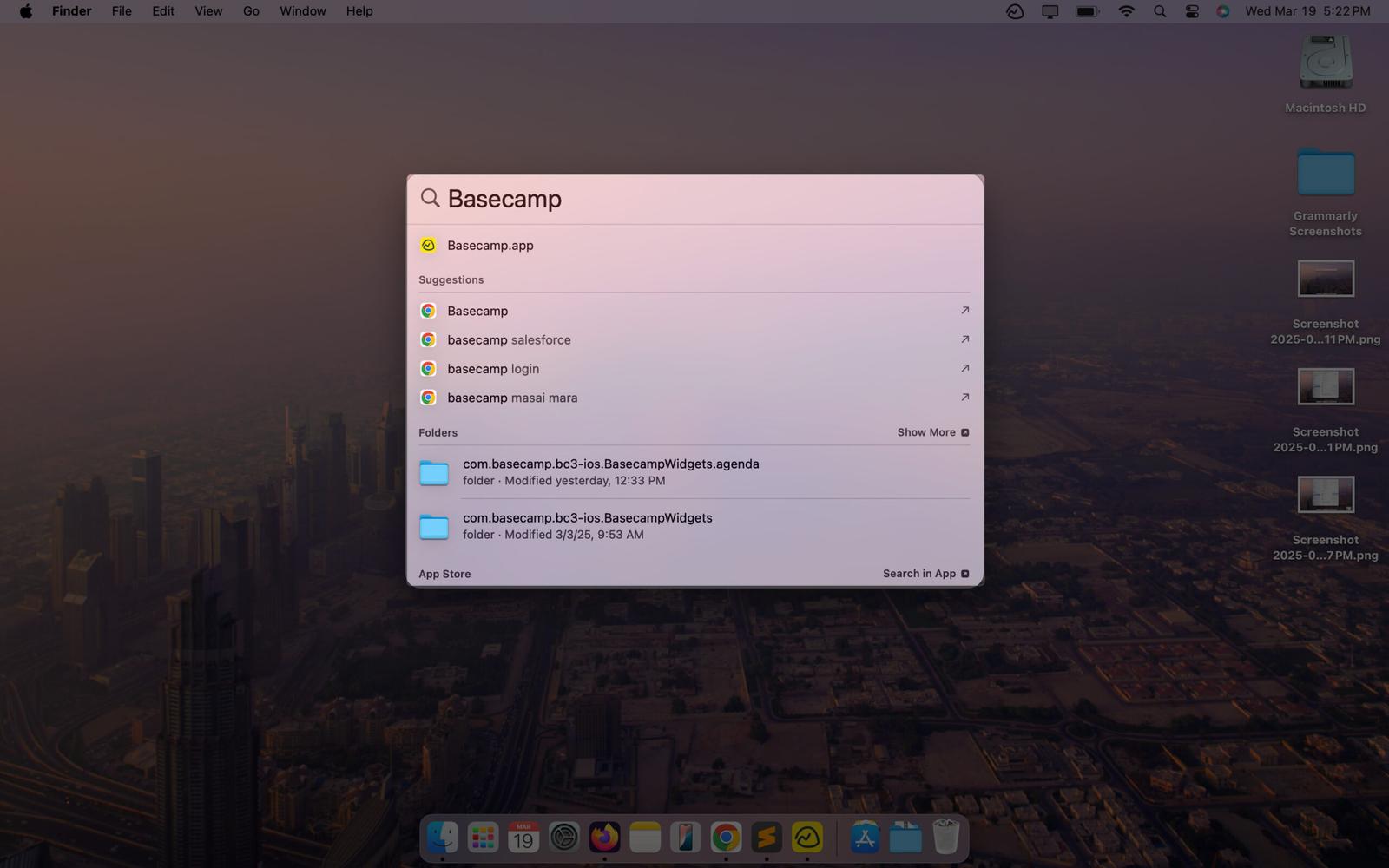 Looking up an app in macOS Spotlight Search.