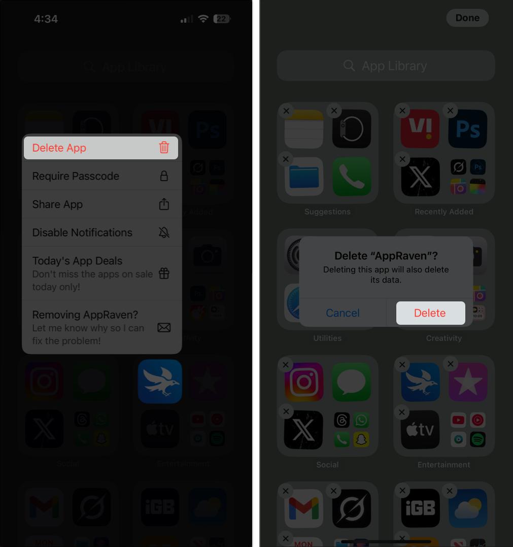 removing app from the app library on iPhone