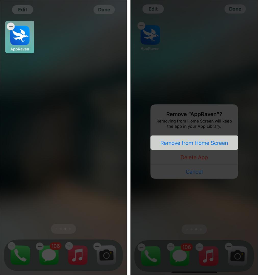 removing app from the home screen on iPhone