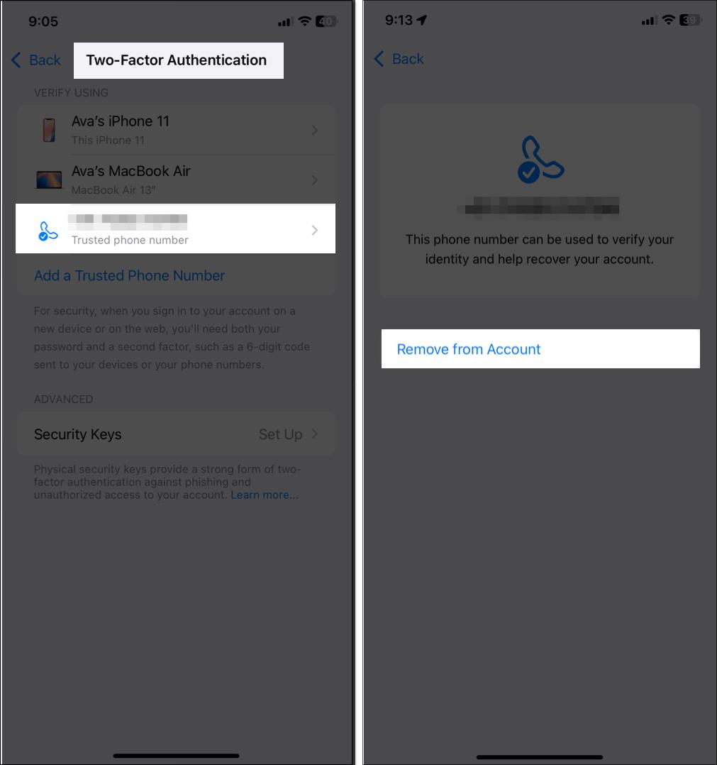 removing phone number from the account