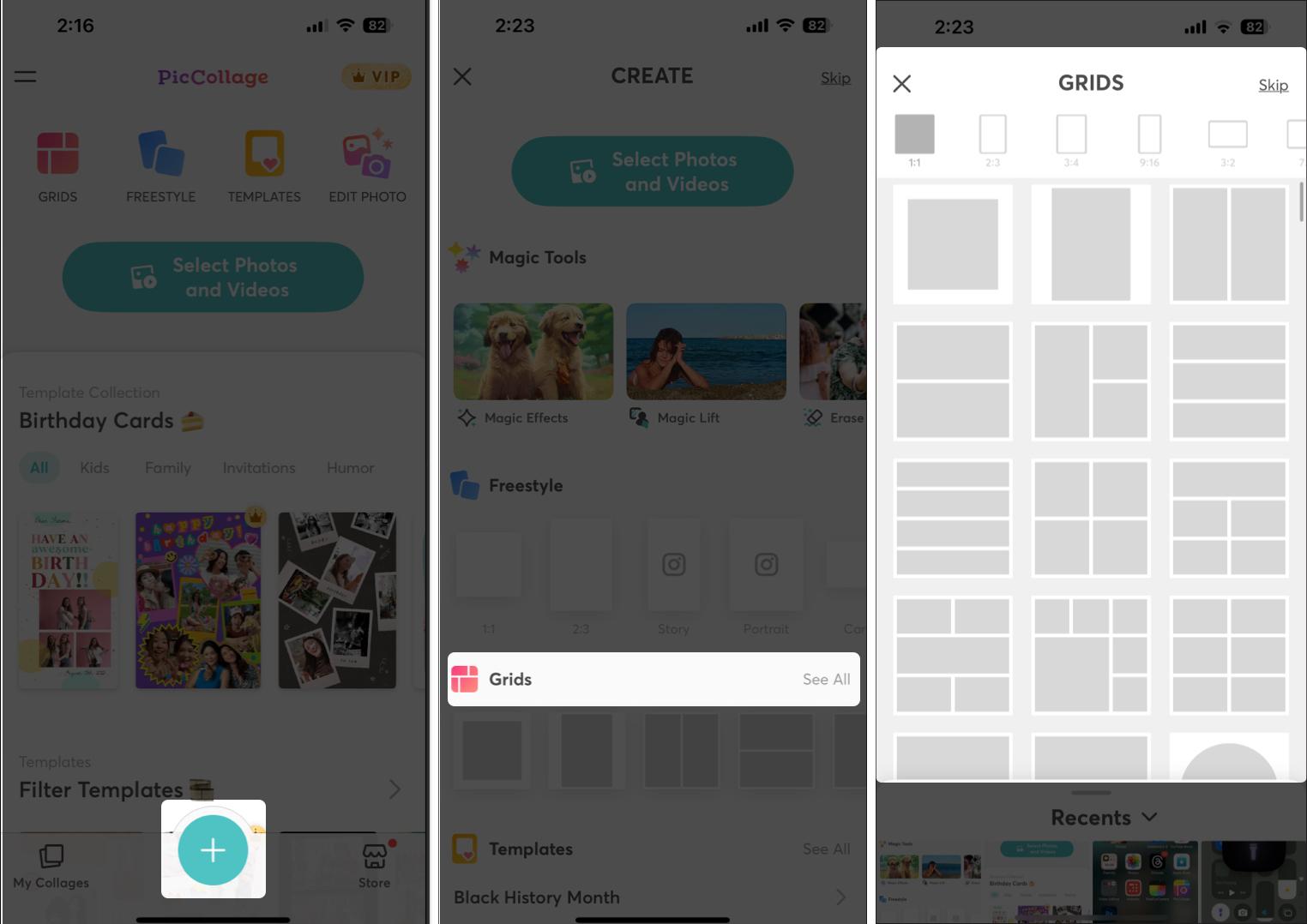 select grid design from the piccollege app