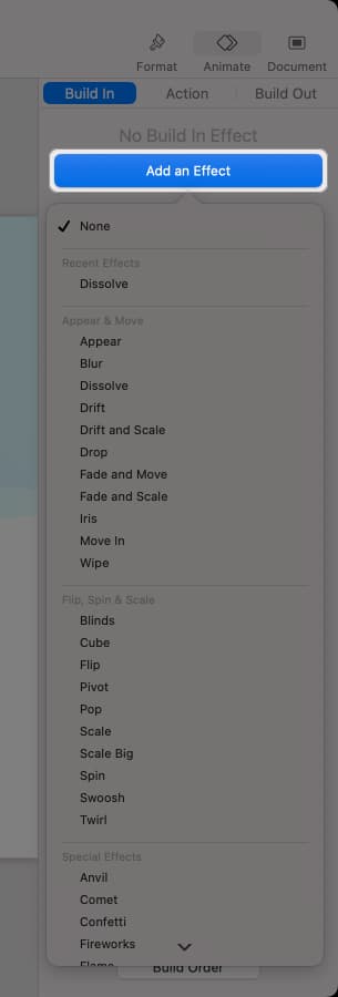 Choosing an effect.