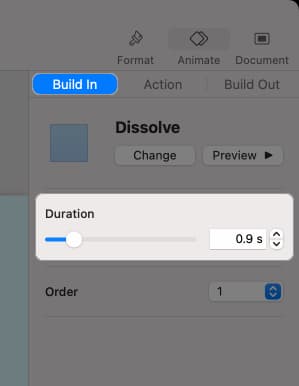 Setting effect duration in Keynote.