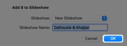 Naming the slideshow.