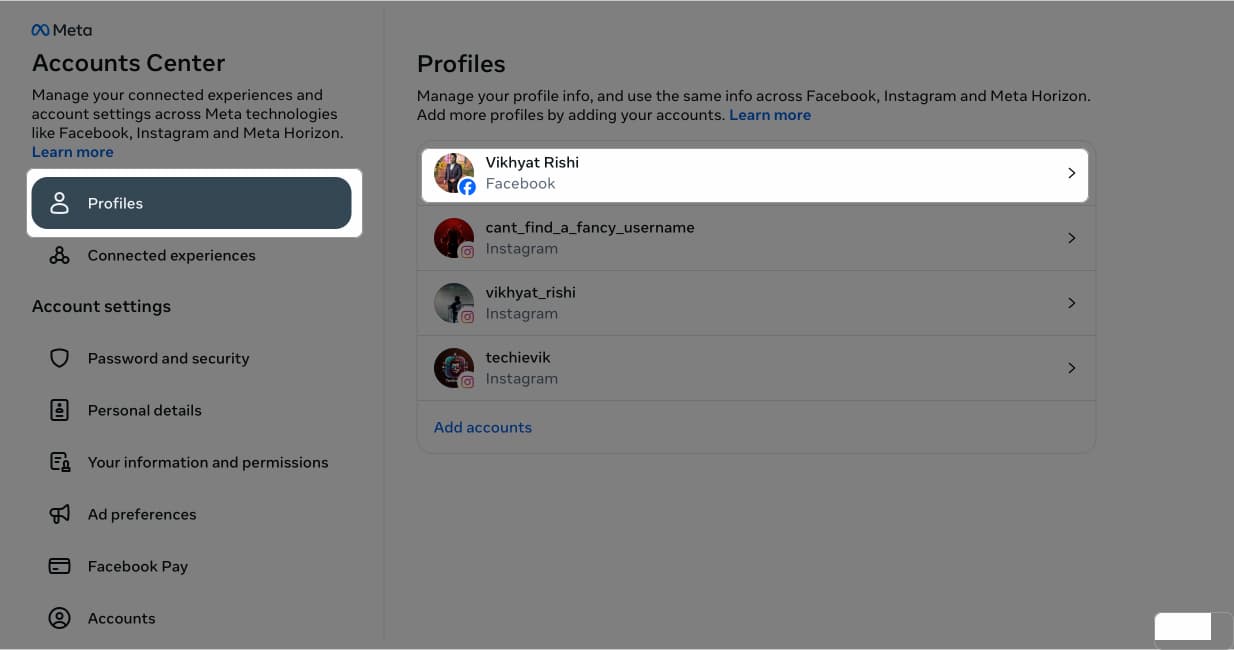 tap on the profiles you want to edit username