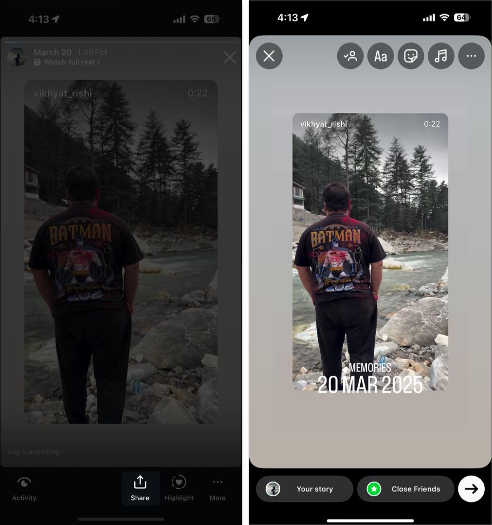 tap on the share button to repost the selected story on your instagram profile