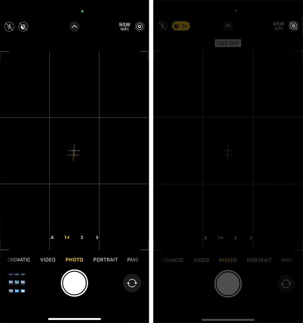 Turning off the Live Photo option in the Camera app on an iPhone.