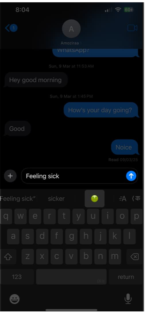 Using predictive emoji on an iPhone keyboard.