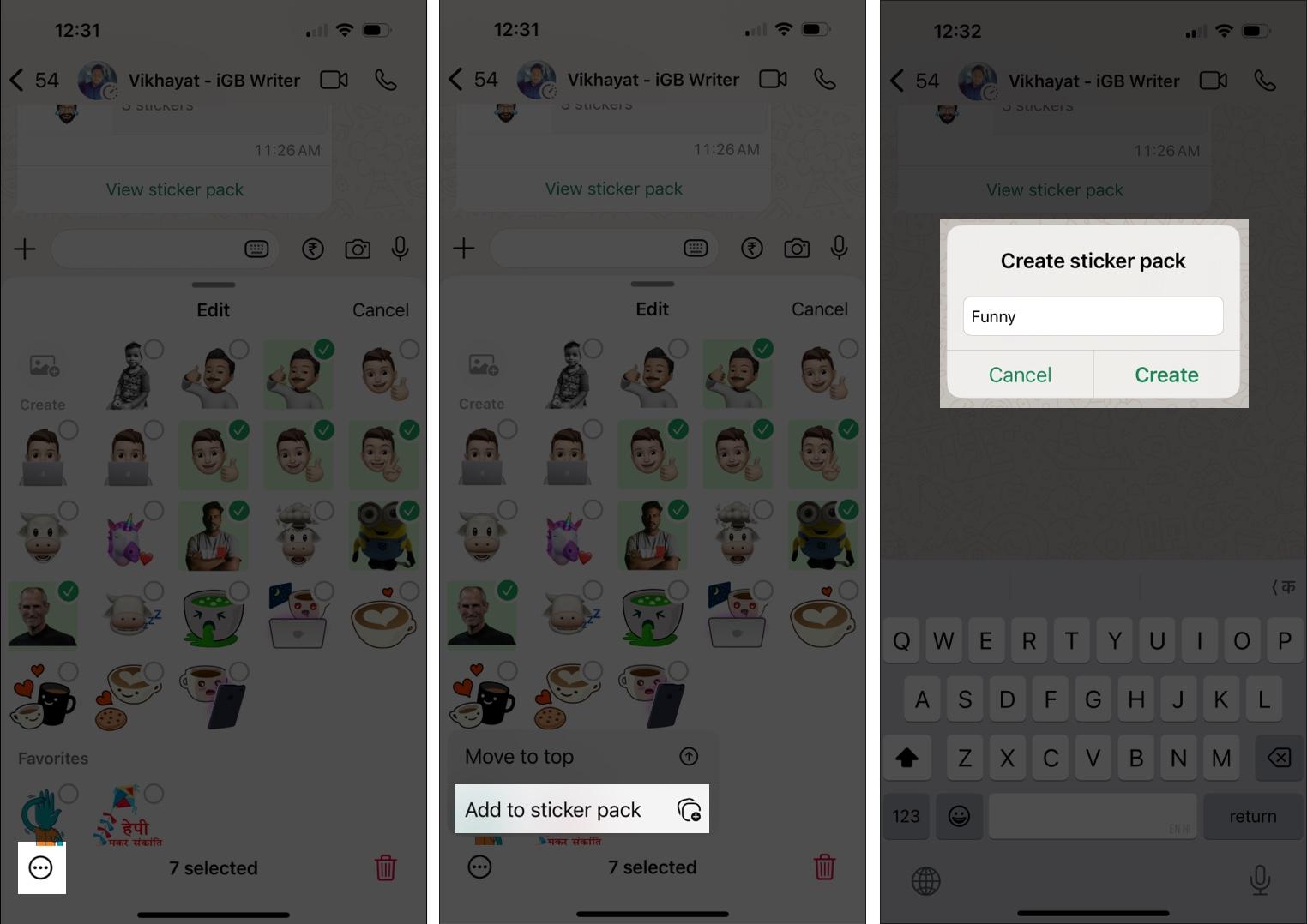 Create custom sticker pack on WhatsApp using the three-dot menu.