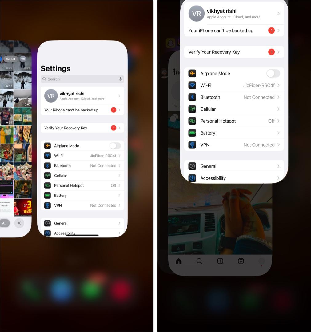 Force to quit settings app on iPhone