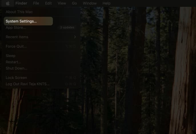 Accessing System Setting from the Apple menu on a Mac.