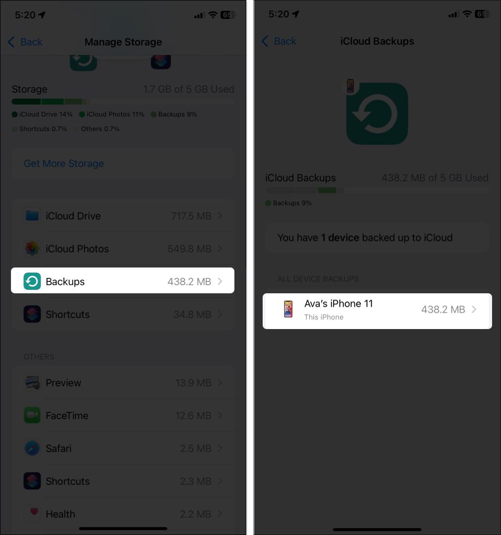 Accessing backup setting on iPhone settings