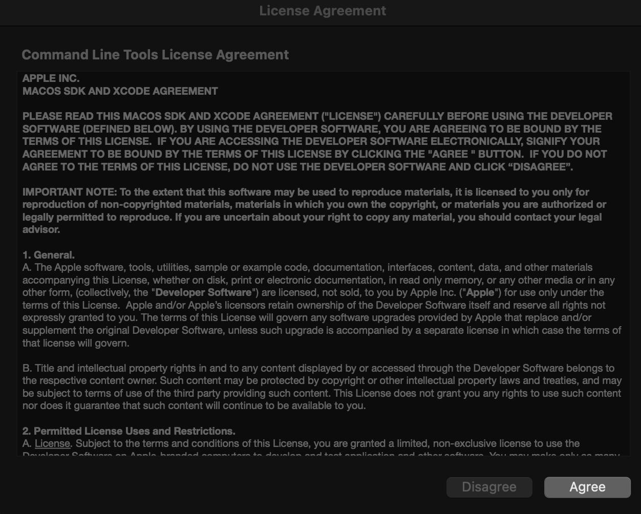 Agreeing on the License Agreement prompt to confirm installation.