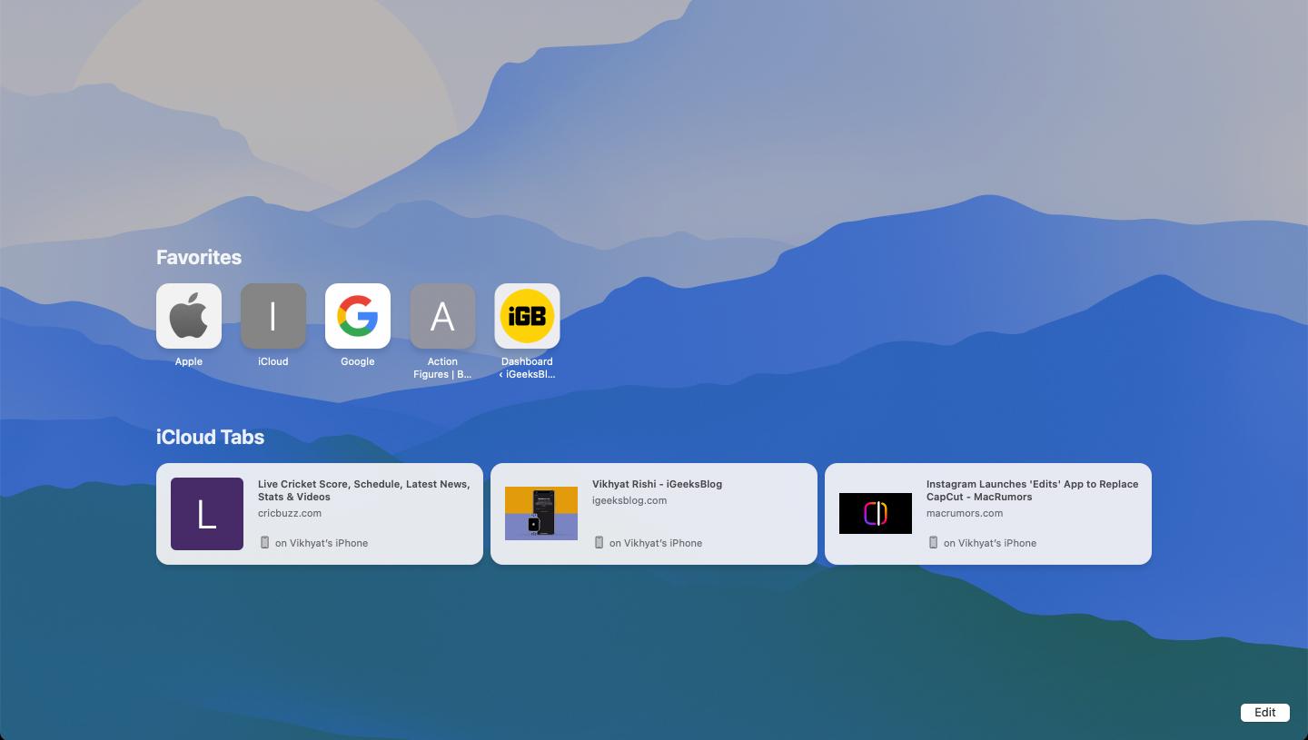 Choosing a Safari background on a Mac.