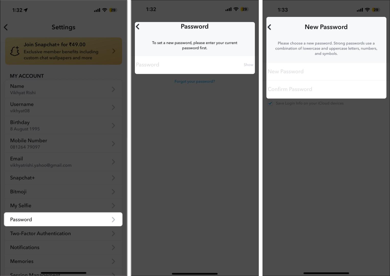 Change your Snapchat acoout password