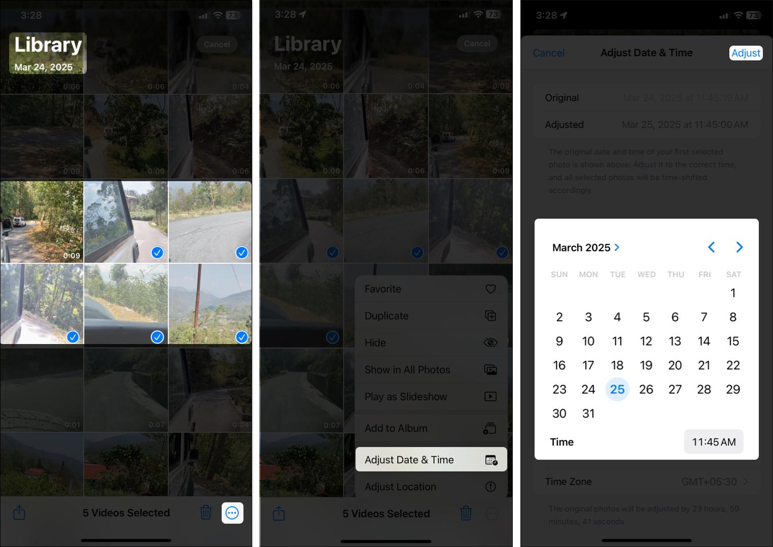 Changing date and time for multiple photos or videos on iPhone
