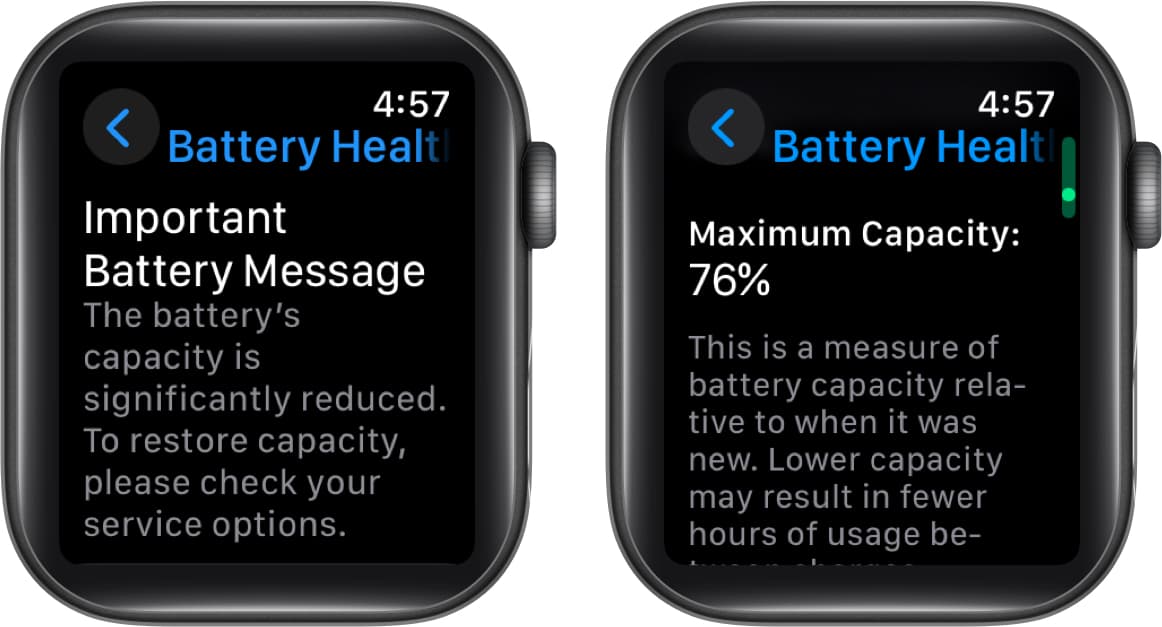 Check maximum capacity of Apple Watch battery