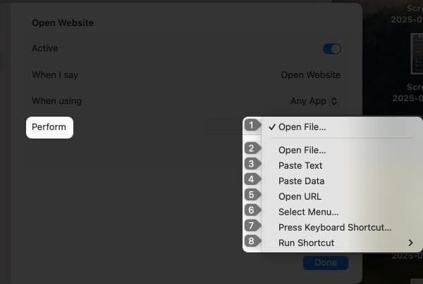 Click on perform dropdown