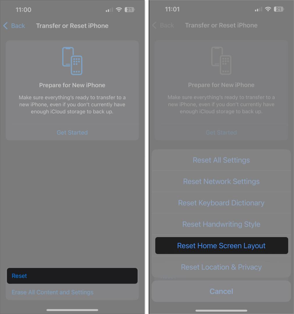 Resetting the Home Screen layout of an iPhone.