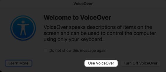 Click on use VoiceOver