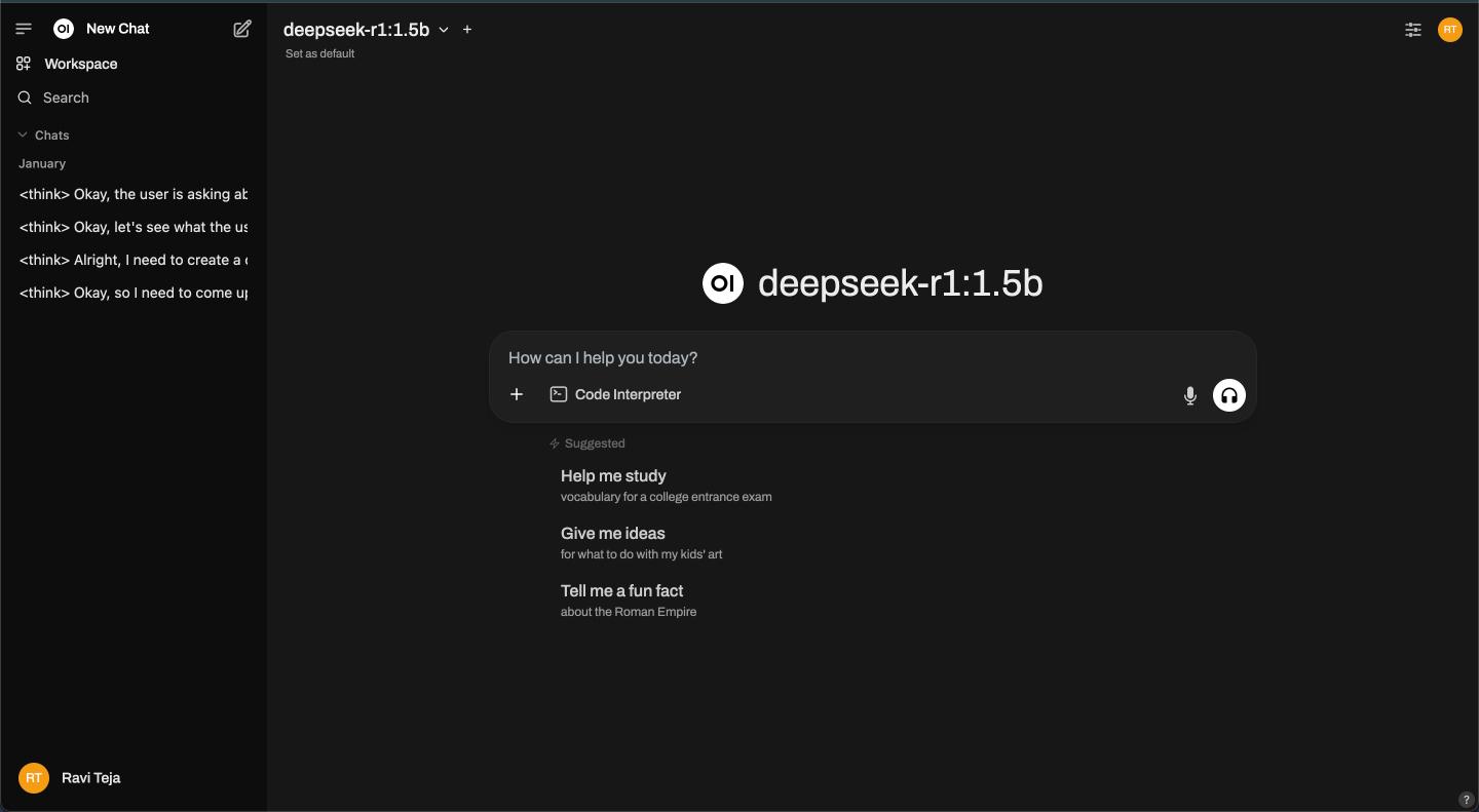 Deepseek-R1 running inside Open WebUI on a Mac.