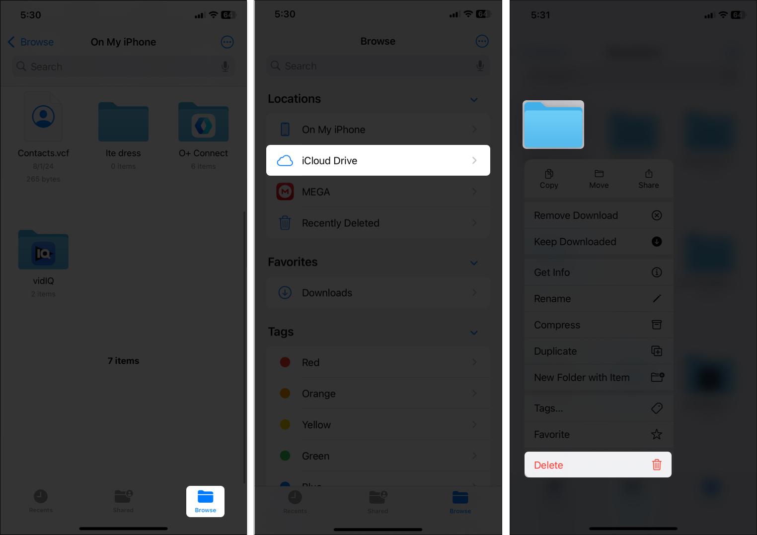 Delete files from iCloud drive on iPhone