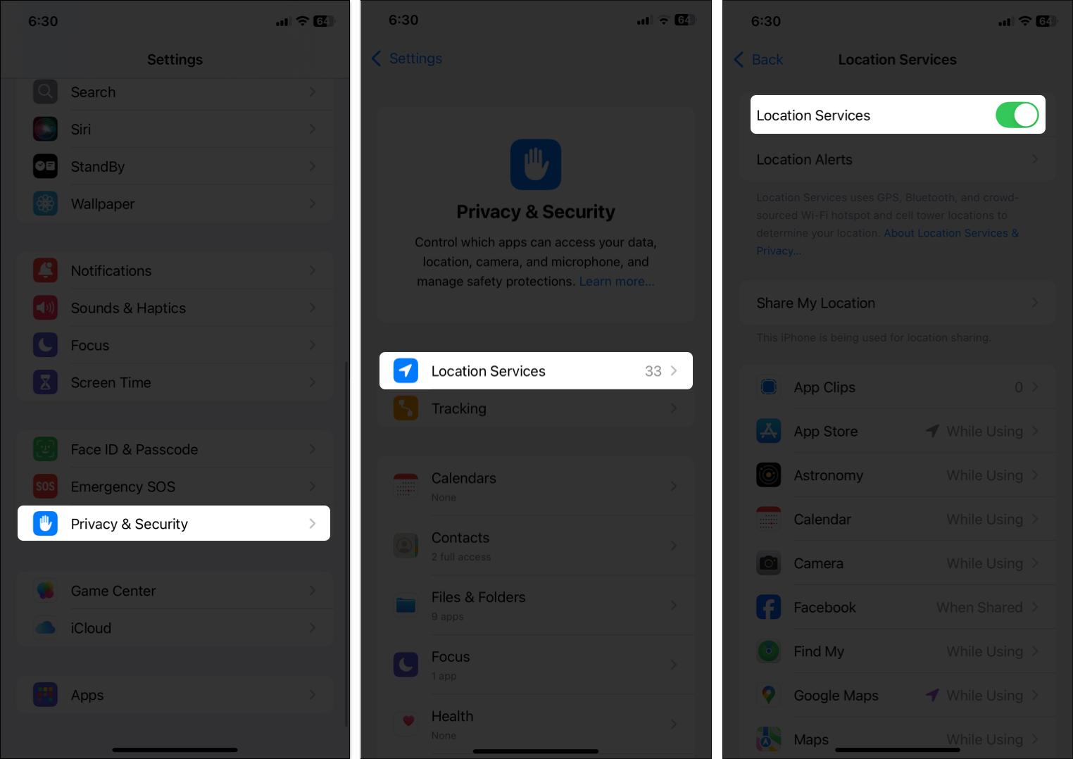 Disable location services in iPhone settings