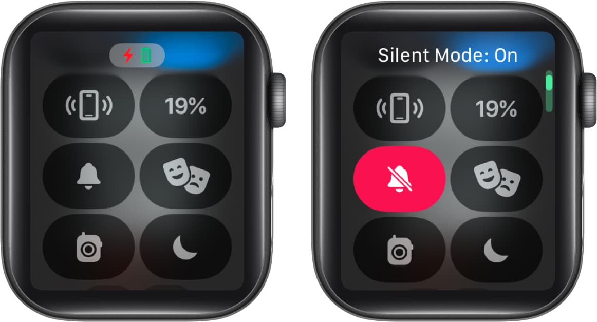 Enable Silent Mode via the Control Center on an Apple Watch.