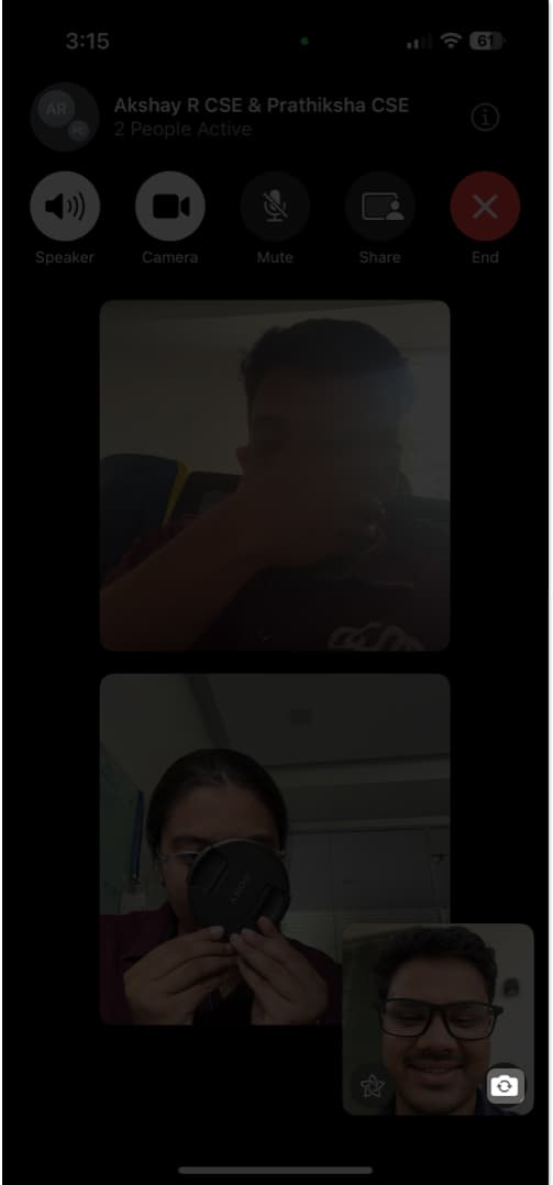 Flipping cameras during a FaceTime call on an iPhone.