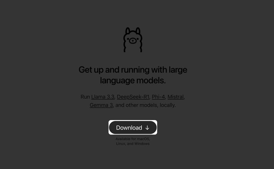 Using the Download button on the Ollama website to download its app on a Mac.