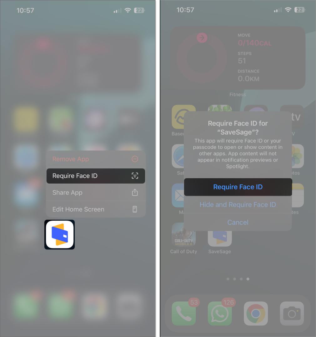 Setting up Face ID for an app on an iPhone.