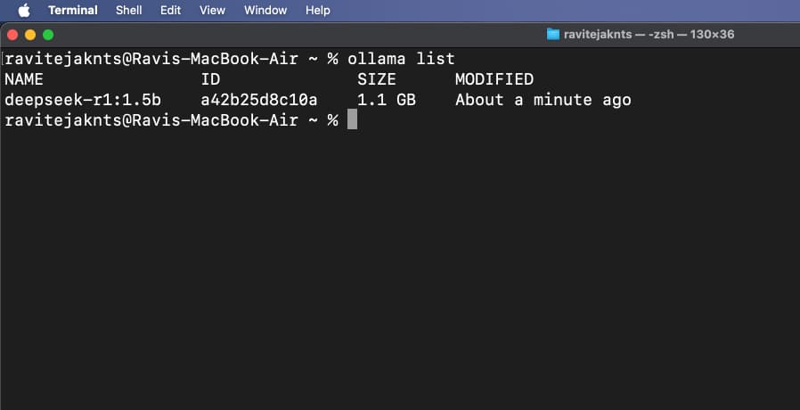 Viewing a lit of all installed LLMs on a Mac.