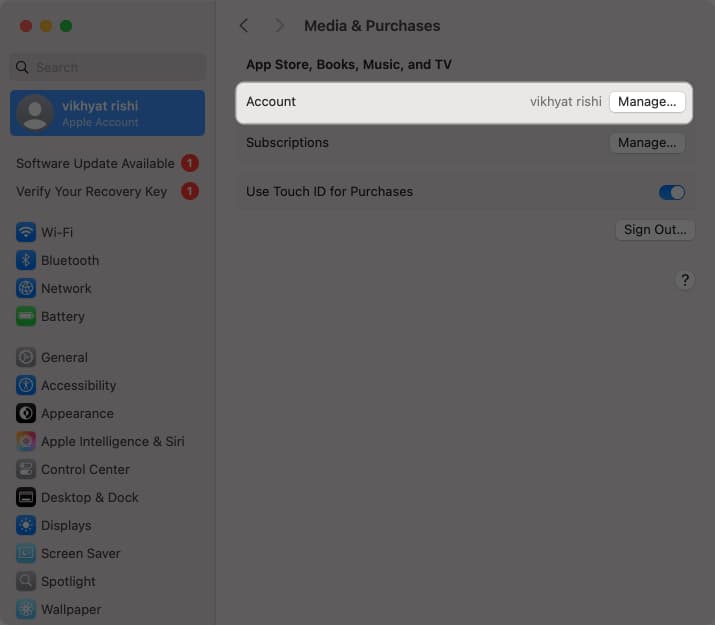 Accessing account management options.