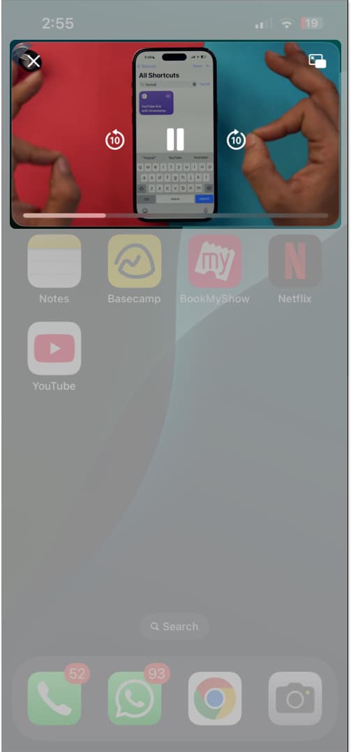 Managing the PiP window on an iPhone.