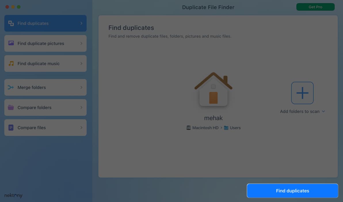 Open app and tap on find duplicate button