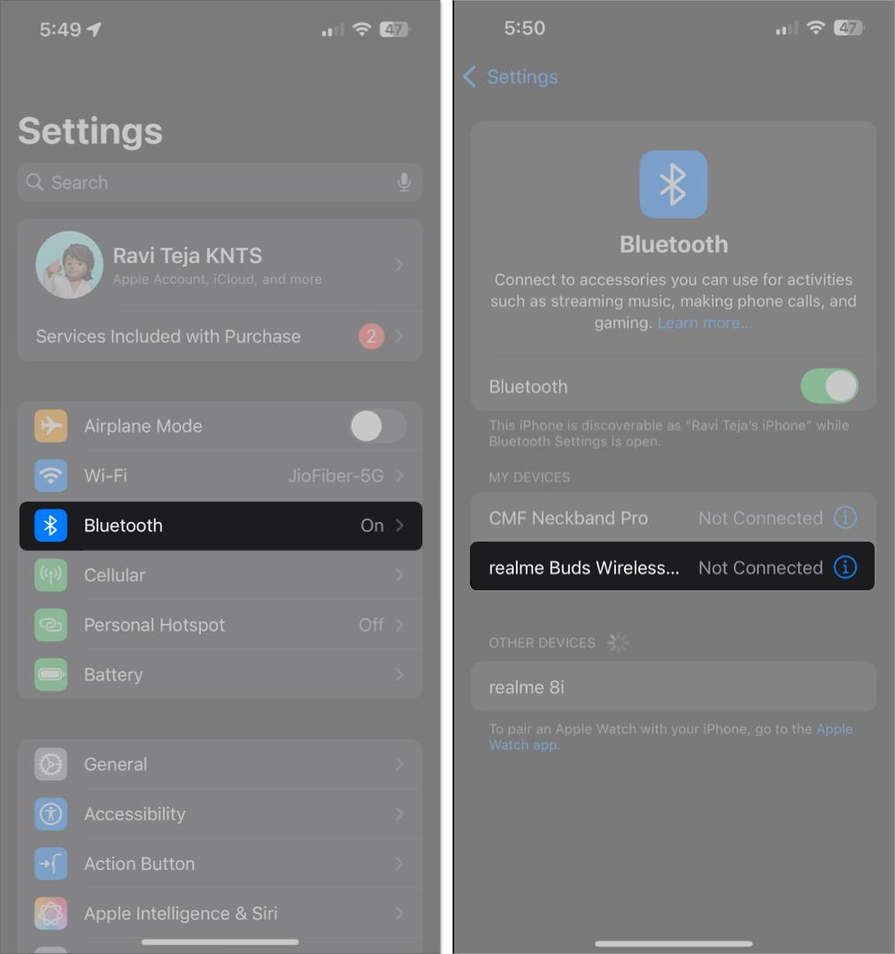 Open bluetooth settings on iPhone