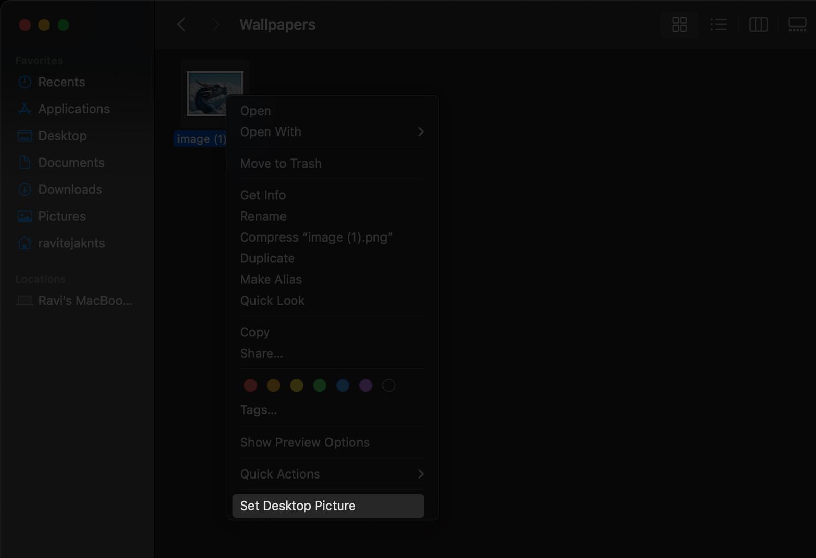 Setting an image as a wallpaper within Finder.