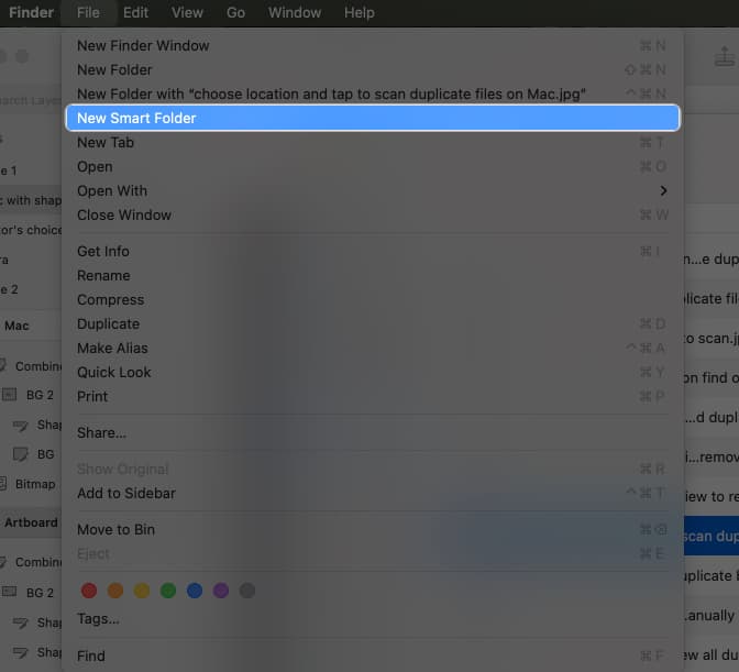 Open finder app and tap on file to access new smart folder on Mac